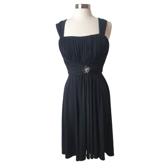Jessica Howard Black Sleeveless Dress 12 Midi Cocktail Embellish Waist Stretch - Picture 1 of 7